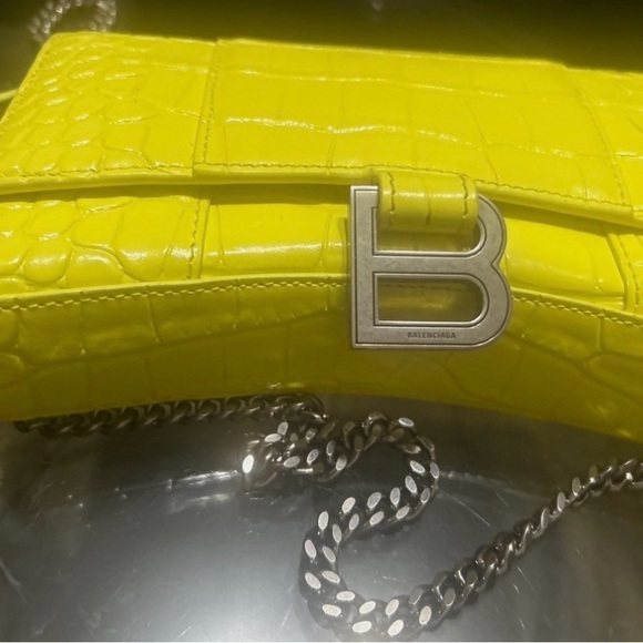 Balenciaga Neon Yellow Croc-Embossed Clutch - Picture 2 of 7